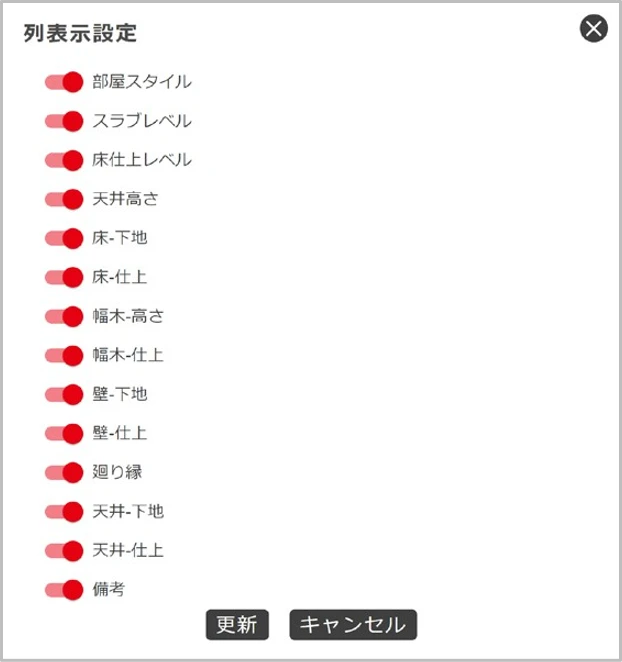 列表示設定ダイアログ