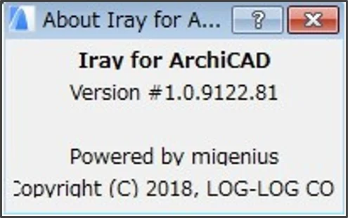 About Iray for ArchiCAD ダイアログ