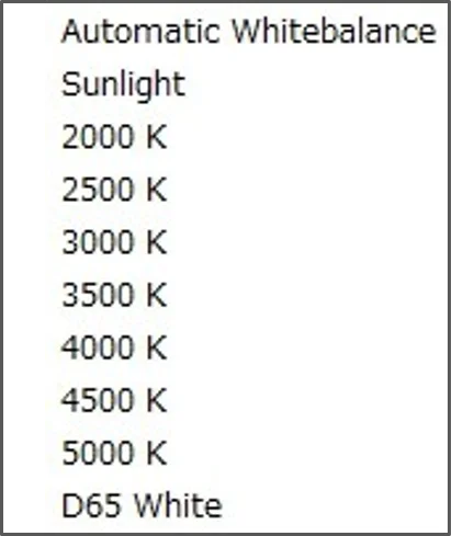 White Balance ドロップダウン