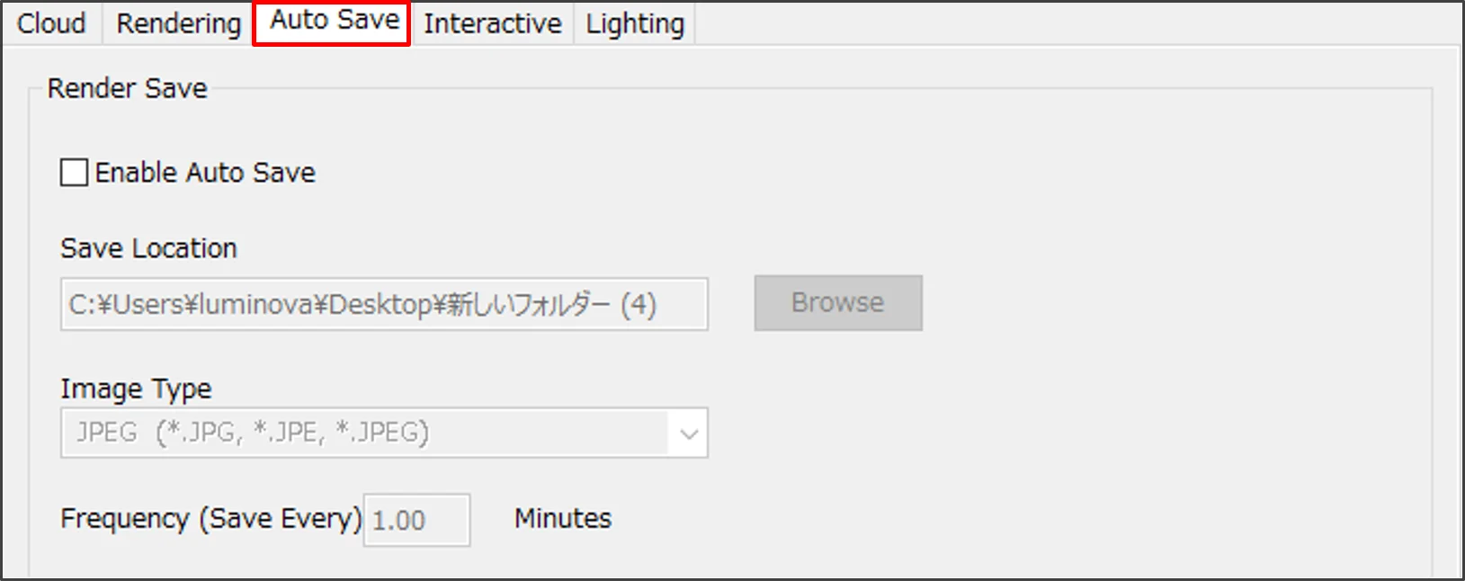 Auto Save タブ